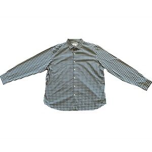 Old Navy Signature Shirt Mens XXL Slim Fit Gingham Blue Green Long Sleeve Button